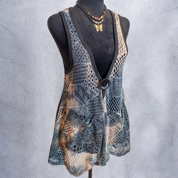 Vintage Y2K Lily by Firmiana Blue And Black Open Weave Sleeveless Overtop Small - Picture 2 of 8